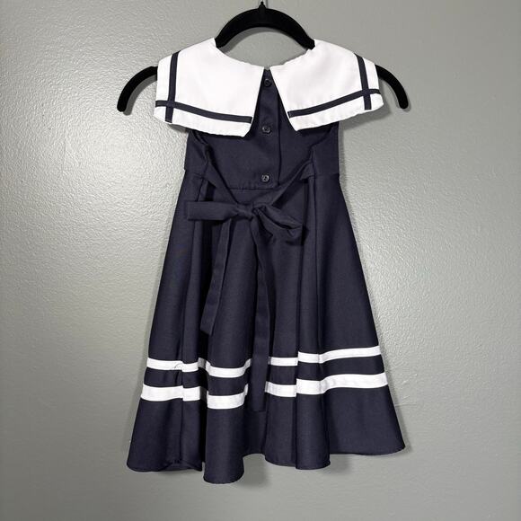 Rare Editions Little Girls Blue Sleeveless Sailor Dress - Size 4T/4 - White Bow - Picture 7 of 7